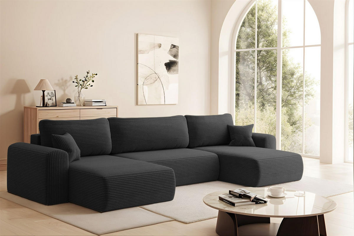 WOHNLANDSCHAFT Flora In Poso - Schwarz, Holzwerkstoff/Textil (362/83/145cm) - Fun Möbel