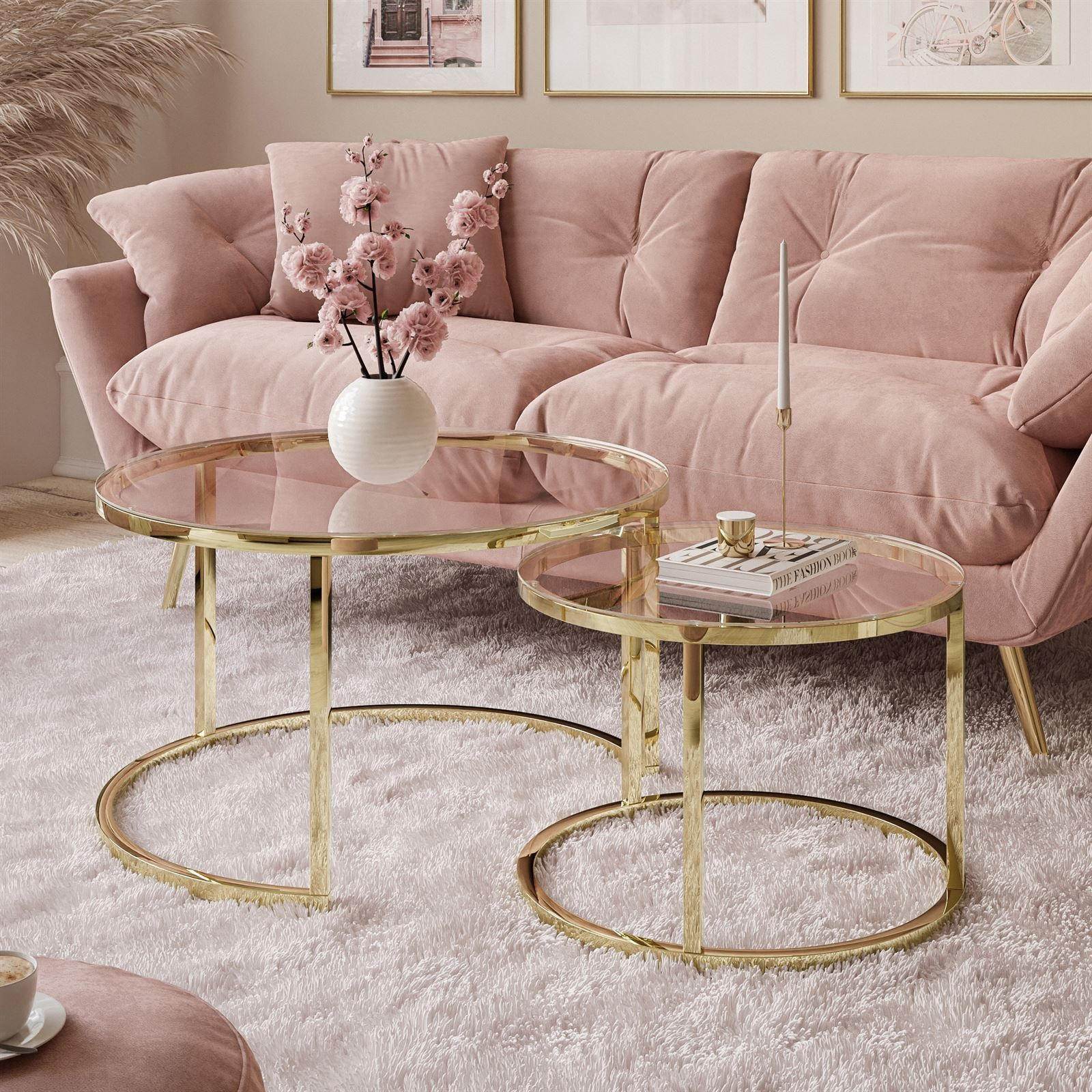 COUCHTISCH CIRI GLASS 2-in-1 CHROME gold - Goldfarben, Glas (70/70/47cm) - Lookway