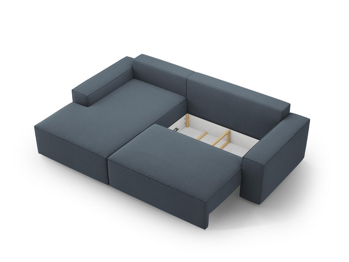 AUSKLAPPBARES-ECKSOFA links mit Container Jodie aus strukturiertem Stoff blau 3 Sitzplätze - Blau, Textil (246/151cm) - Micadoni