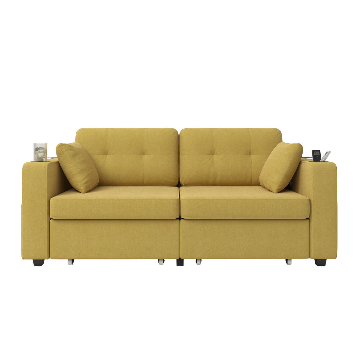 SOFA 2-Sitzer mit USB und Stauraumschubladen 172 x 75 x 82 cm Chenille - Gelb, Holzwerkstoff (172/82/75cm) - Meubliv