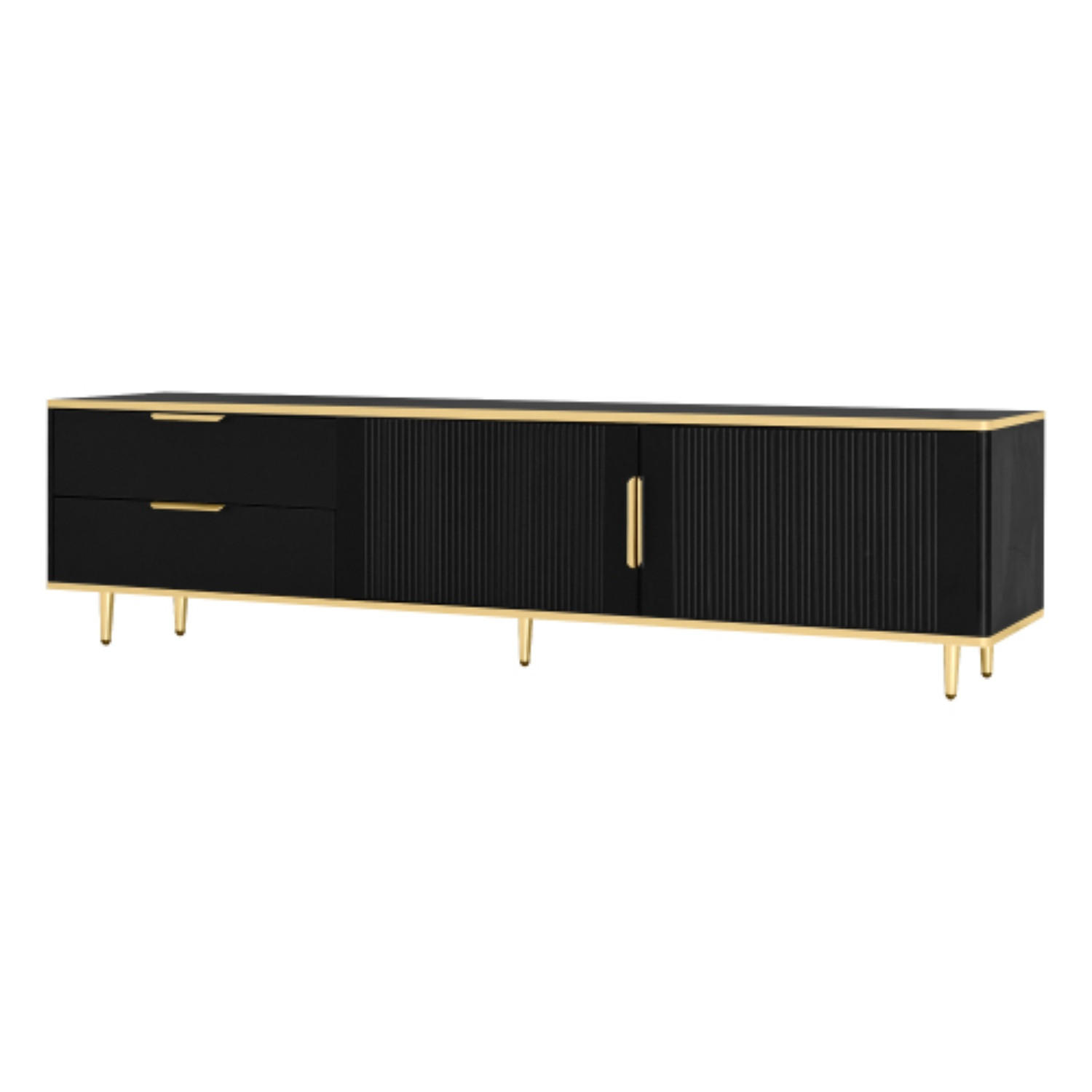 TV skrinka 170/37/45 cm čierna so zlatými detailmi s úložným priestorom z MDF a drevotriesky - čierna, kompozitné drevo (170/45/37cm) - OKWISH