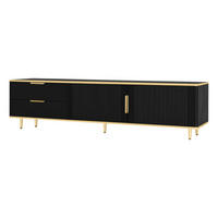 TV-SCHRANK 170/37/45 cm schwarz mit geschnitzter Struktur und goldenen Griffen - Schwarz, Holzwerkstoff (170/45/37cm) - OKWISH