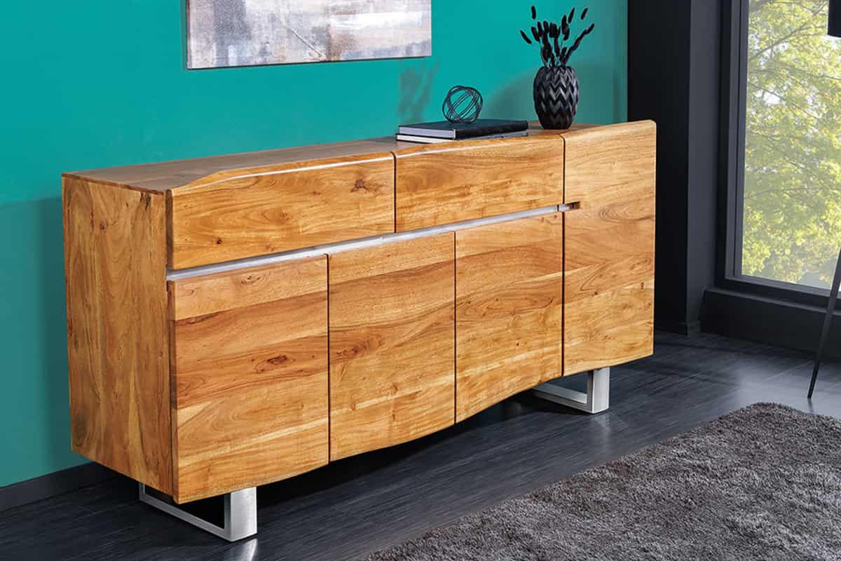 SIDEBOARD MAMMUT Akazie 170cm - Silberfarben/Braun, Holz/Metall (170/89/45cm) - riess-ambiente