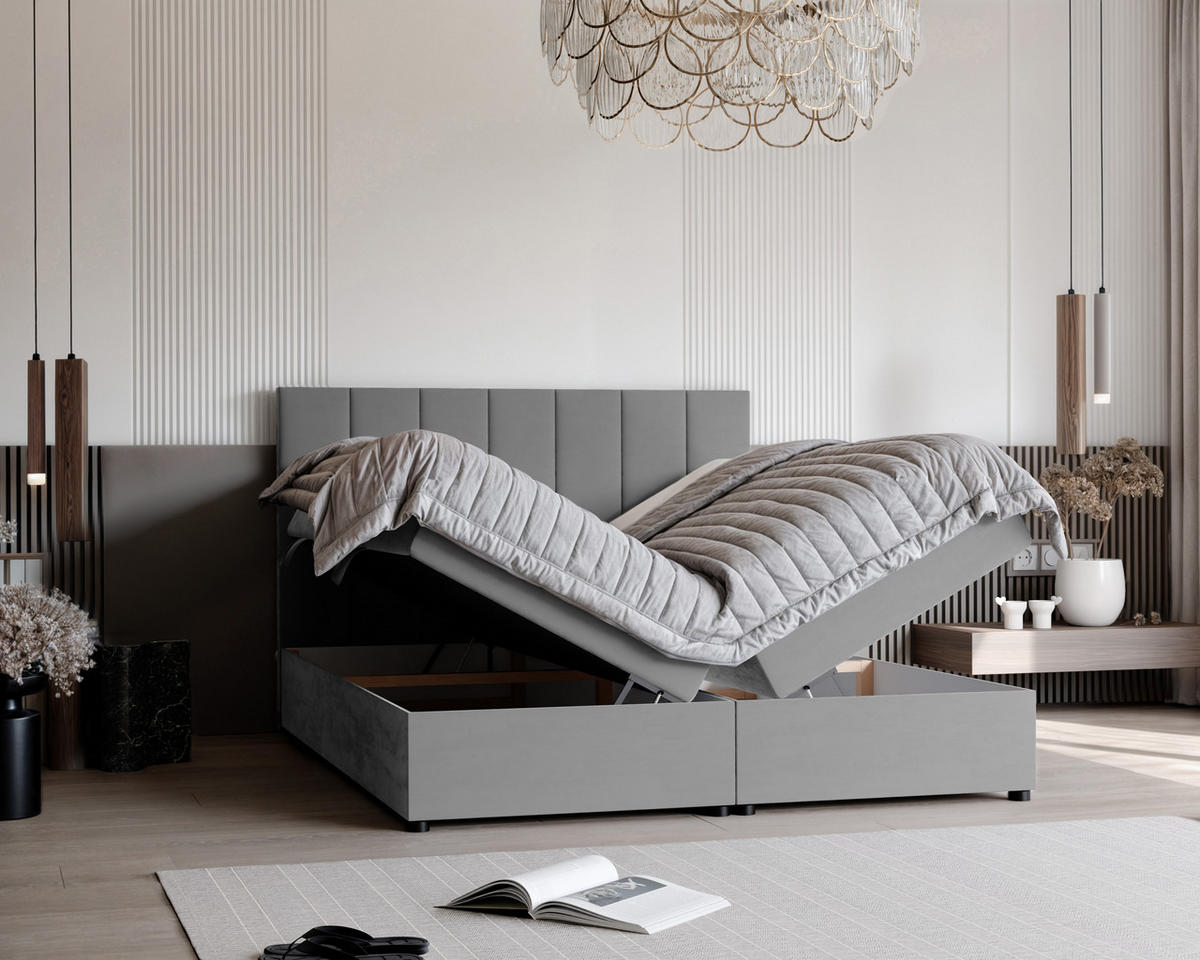 BOXBETT ZELTO 200/200 cm, mit Matratze und Topper, Hellgrau - Hellgrau, Holzwerkstoff/Textil (200/200cm) - Idohome