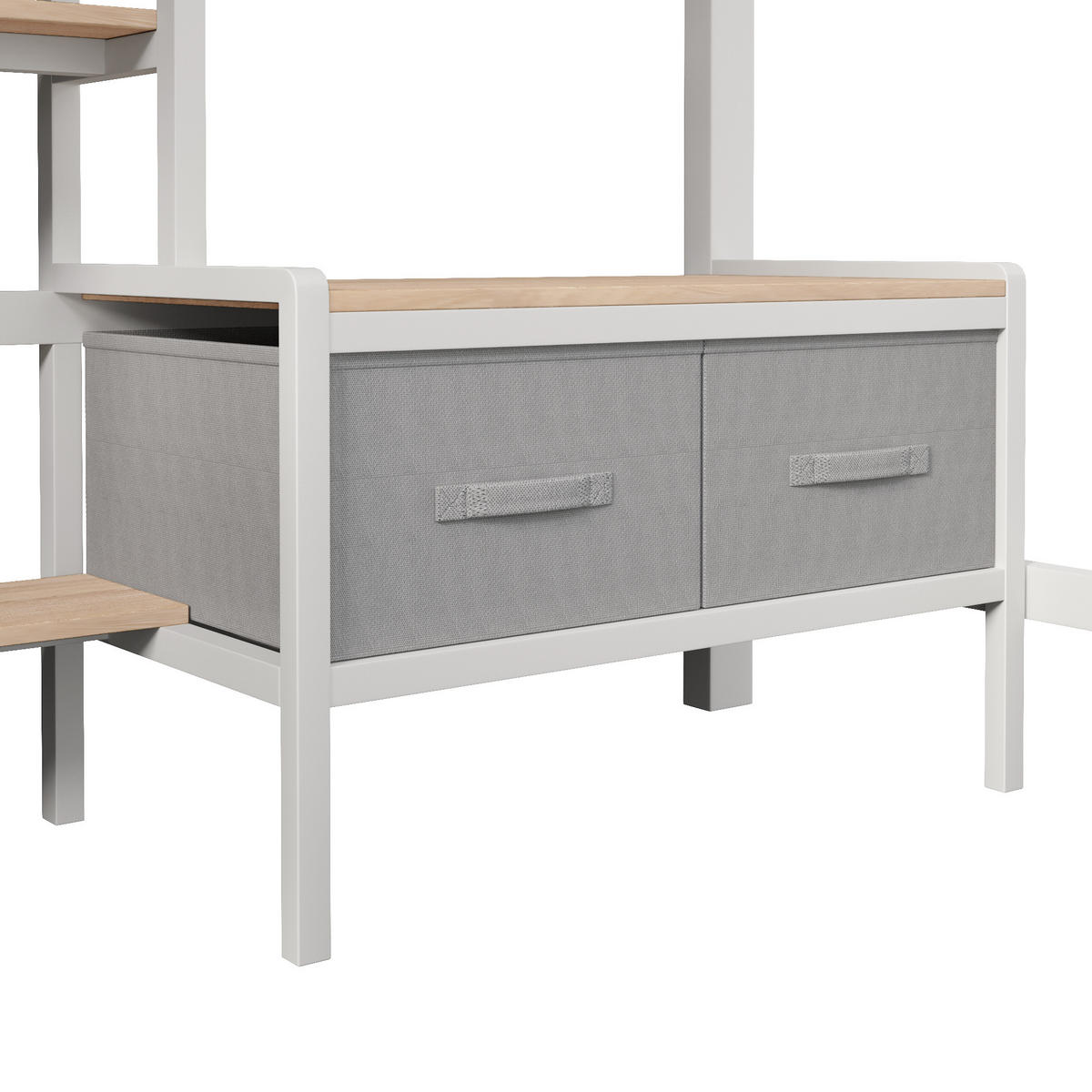 HOCHBETT 90/200 cm mit Eisenrahmen Weiß, Schreibtisch, Lochwand und LED-Licht - Weiß, Metall