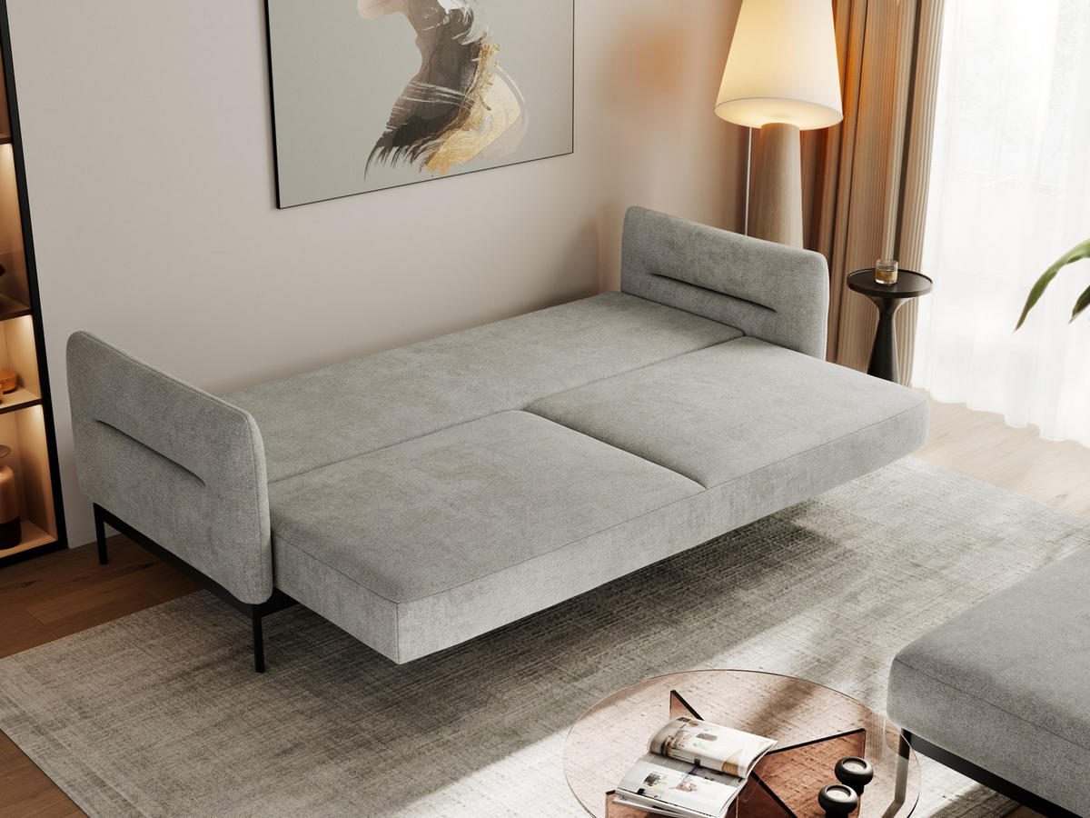SCHLAFSOFA SALENTO Hellgrau Struktur - Hellgrau/Schwarz, Textil/Metall (221/82/193cm) - MKS