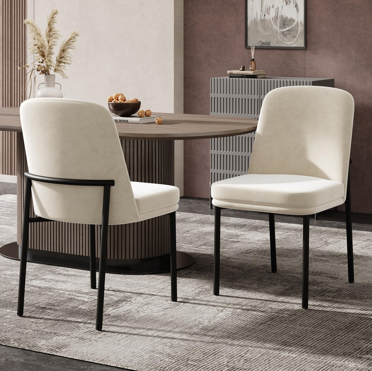 ESSZIMMERSTUHL 2er-Set mit Samtbezug Beige Schwarz - Beige, Metall (53/82/42.5cm) - Meubliv