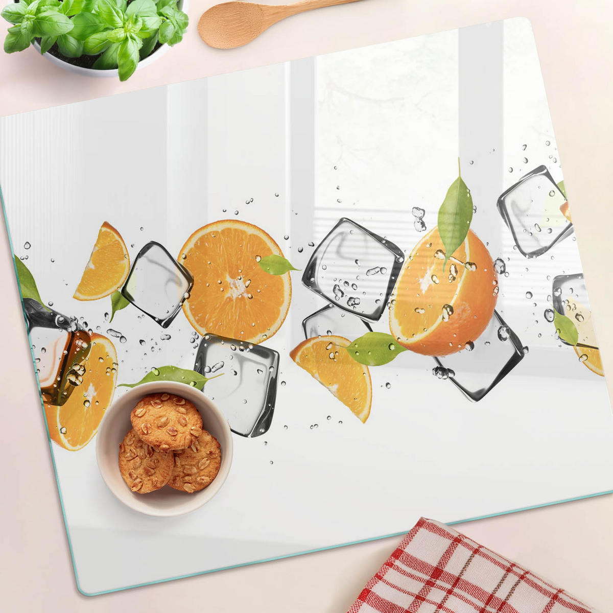 GLASPLATTE 60x52 cm Orangen mit Eis - Orange, Glas (60/0.4/52cm) - TULUP