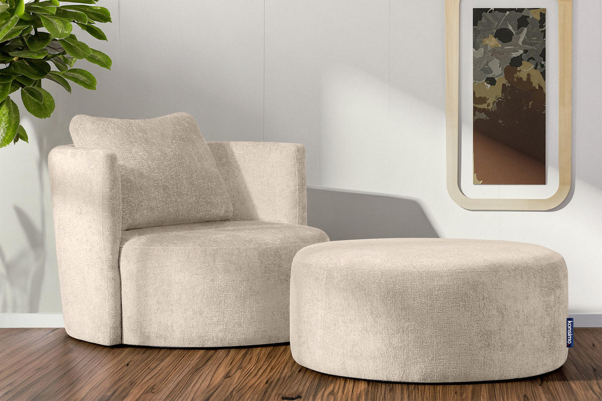 SITZHOCKER RAGGI mit 360° Drehfunktion, Ecru - Ecru, Textil (80/36/80cm) - KONSIMO®