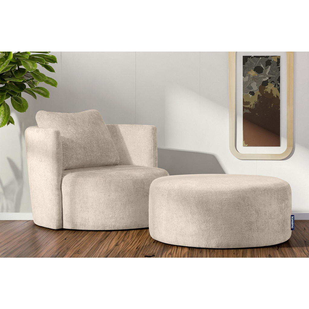 Thumbnail - Konsimo® Sitzhocker, Ecru, Textil, Rund, 80x36x80 cm, Hergestellt in Europa, Wohnzimmer, Hocker, Poufs