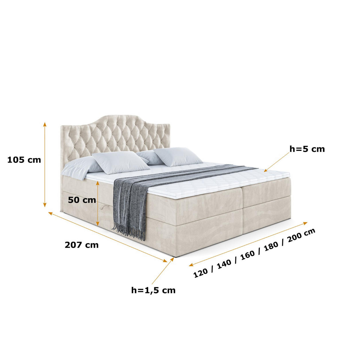 BOXBETT mit Matratze H4 und Lattenrost - VILA-1 - 160x200 cm - H4 - Ecru - Ecru, Holzwerkstoff (160/200cm) - ALTDECOR