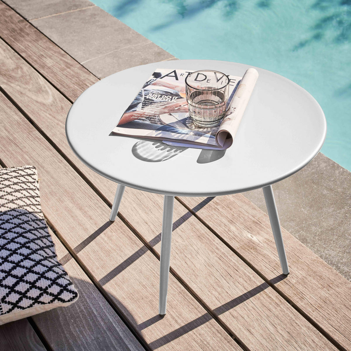 GARTEN-LOUNGETISCH, Weiß - Weiß, Metall (90/50/34cm) - Oviala