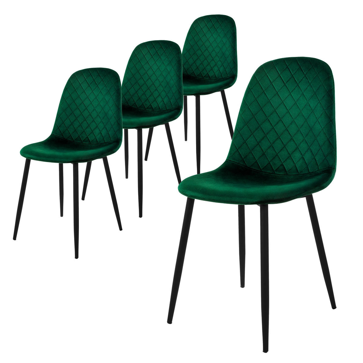 STUHL Samt Dunkelgrün 4er Set - Dunkelgrün, Metall (51/89/44cm) - ML-DESIGN