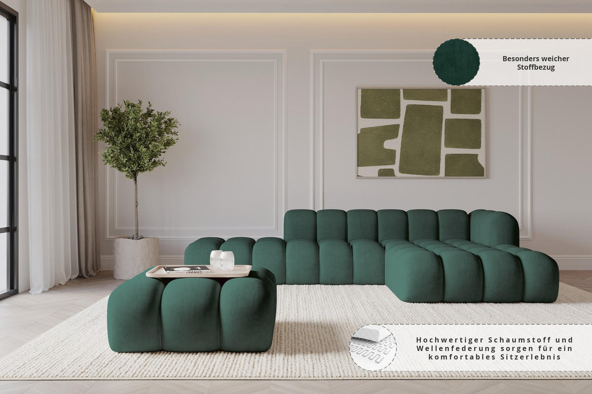 TABURET OLEA-PUF 91x87x44 cm Zelená Velur - černá/tmavě zelená, kompozitní dřevo/textil (91/44/87cm) - ALTDECOR