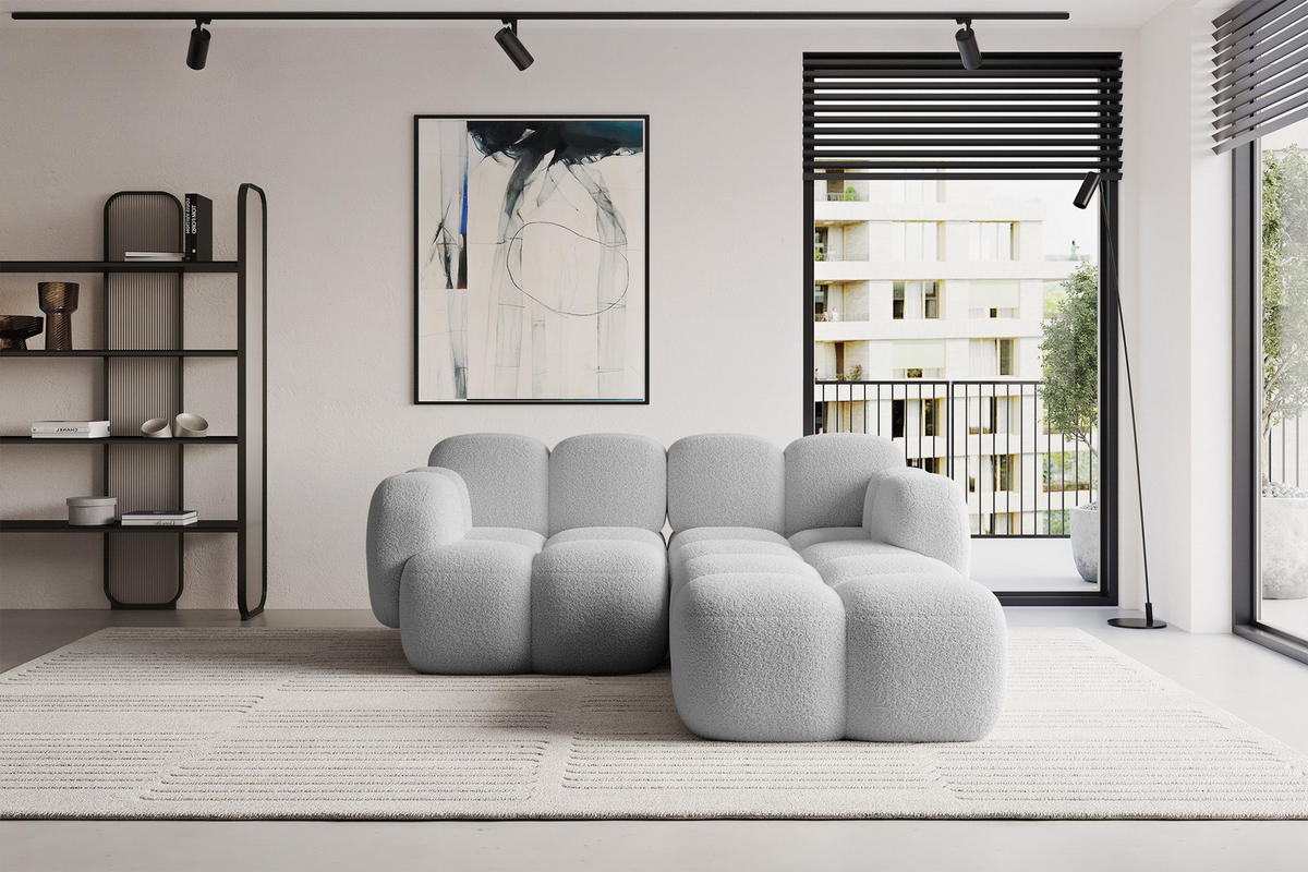ECKSOFA modulares Sofa Rechts Miko-L1 214x205x75 Hellgrau Bouclé - Edelstahlfarben/Schwarz, Holzwerkstoff/Kunststoff (214/205cm) - ALTDECOR