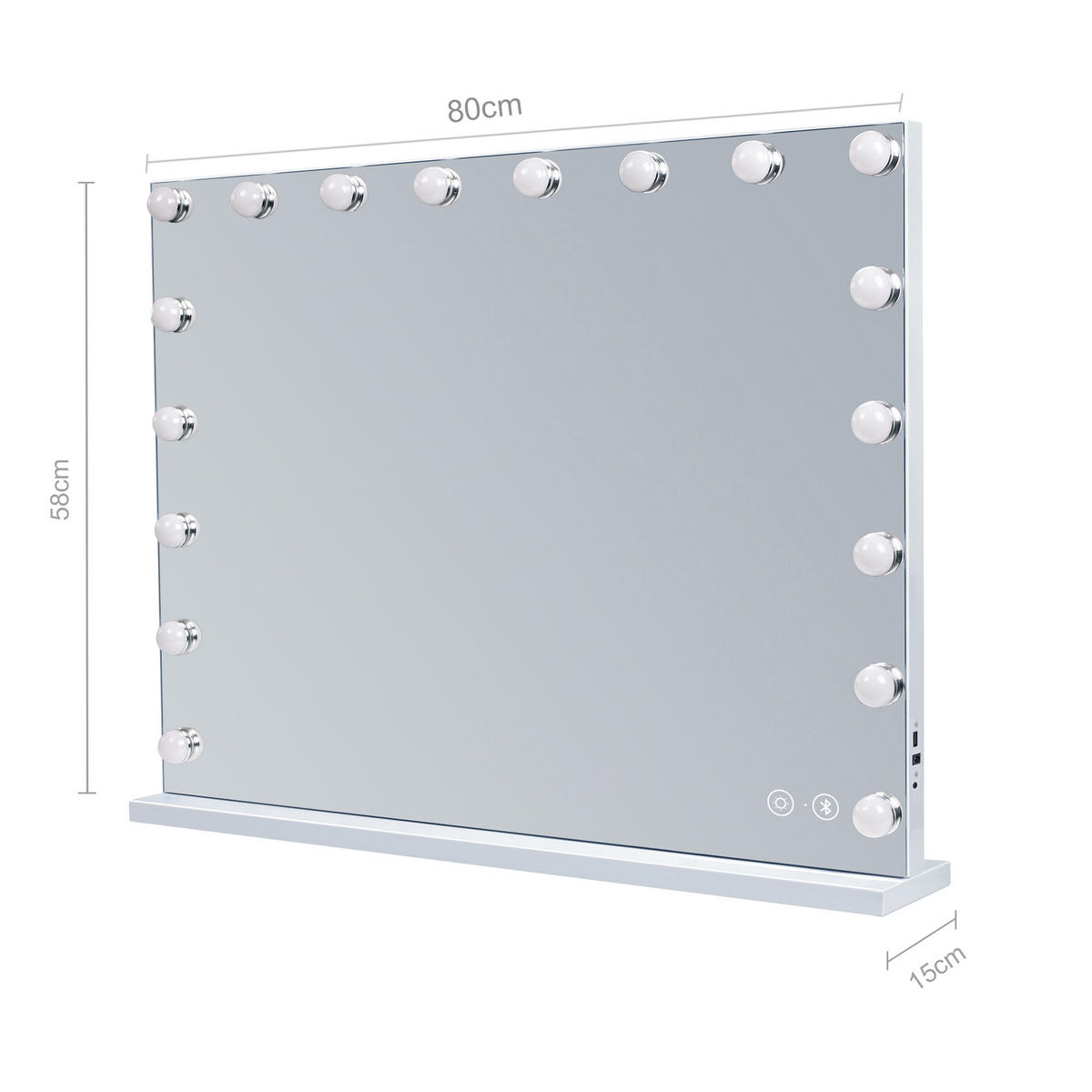 SCHMINKSPIEGEL mit LED-Beleuchtung und Bluetooth weiß 80/58 cm - Weiß, Metall (80/58/3cm) - VANITII