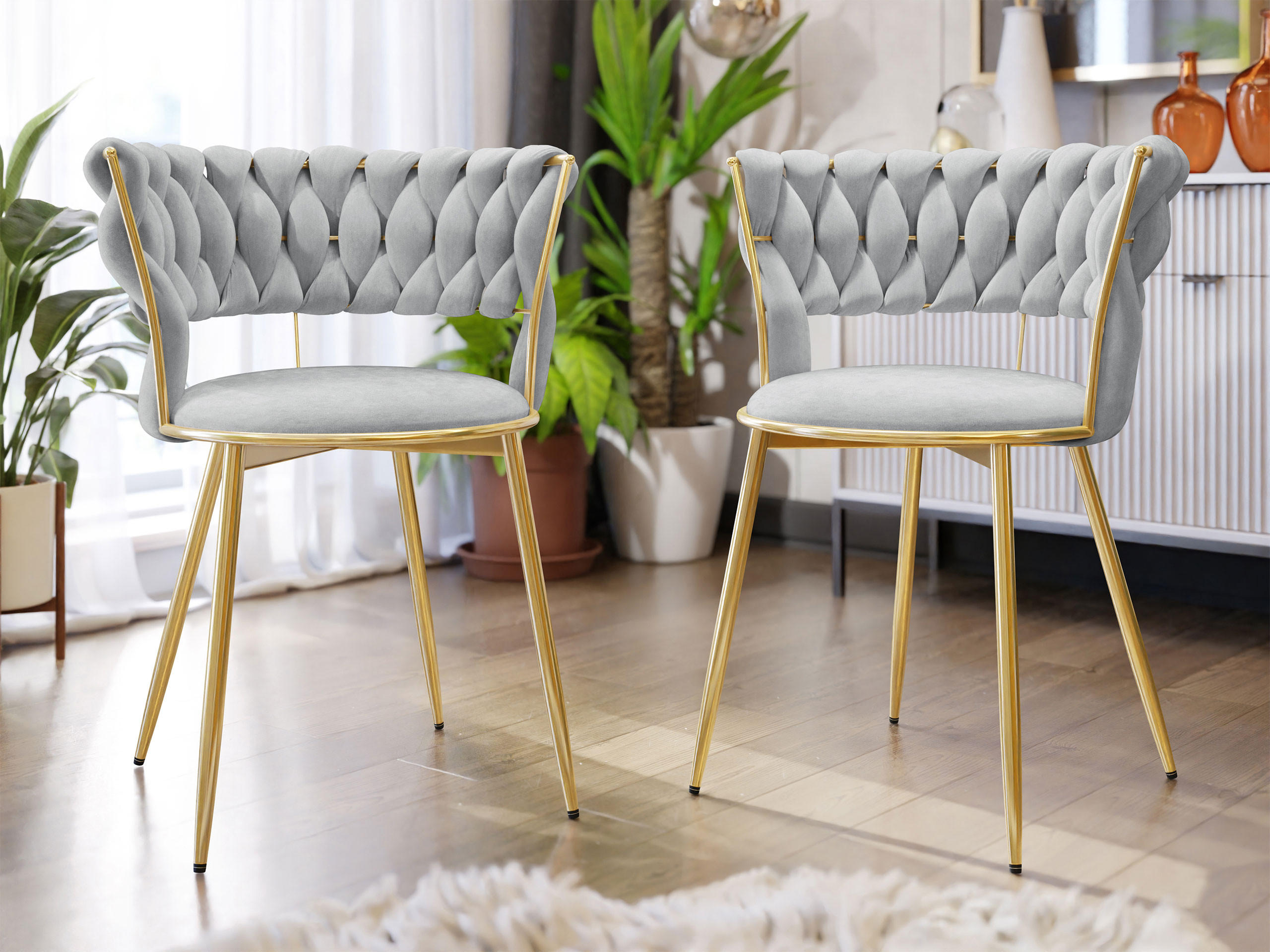 STUHL 2er-Set Muz DC-1141 (2 Stück in Samt) - Goldfarben/Grau, Textil/Metall (57/74/52cm) - MIRJAN24