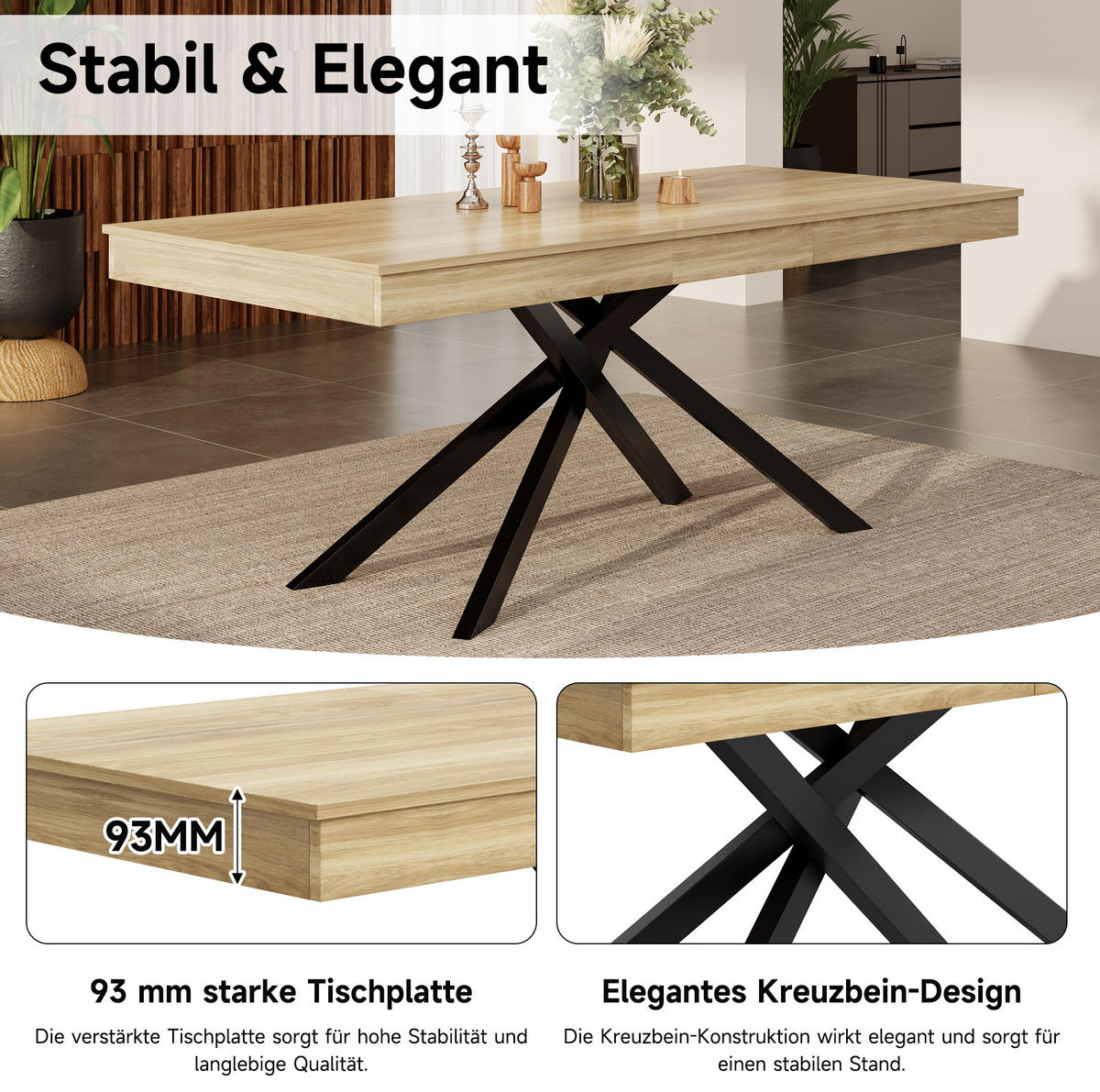 ESSTISCH 140/180/80 cm in Eichefarben aus MDF, ausziehbar für 6 bis 8 Personen - Eichefarben, Holzwerkstoff (180/80/76cm) - Flora Grace