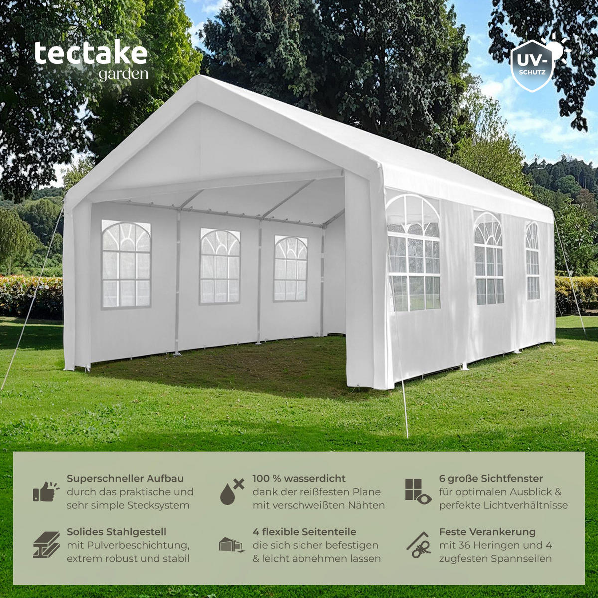 PAVILLON Jasko,inklusive Spannseilen und Heringen,weiß - Weiß, Kunststoff (400/315/600cm) - tectake