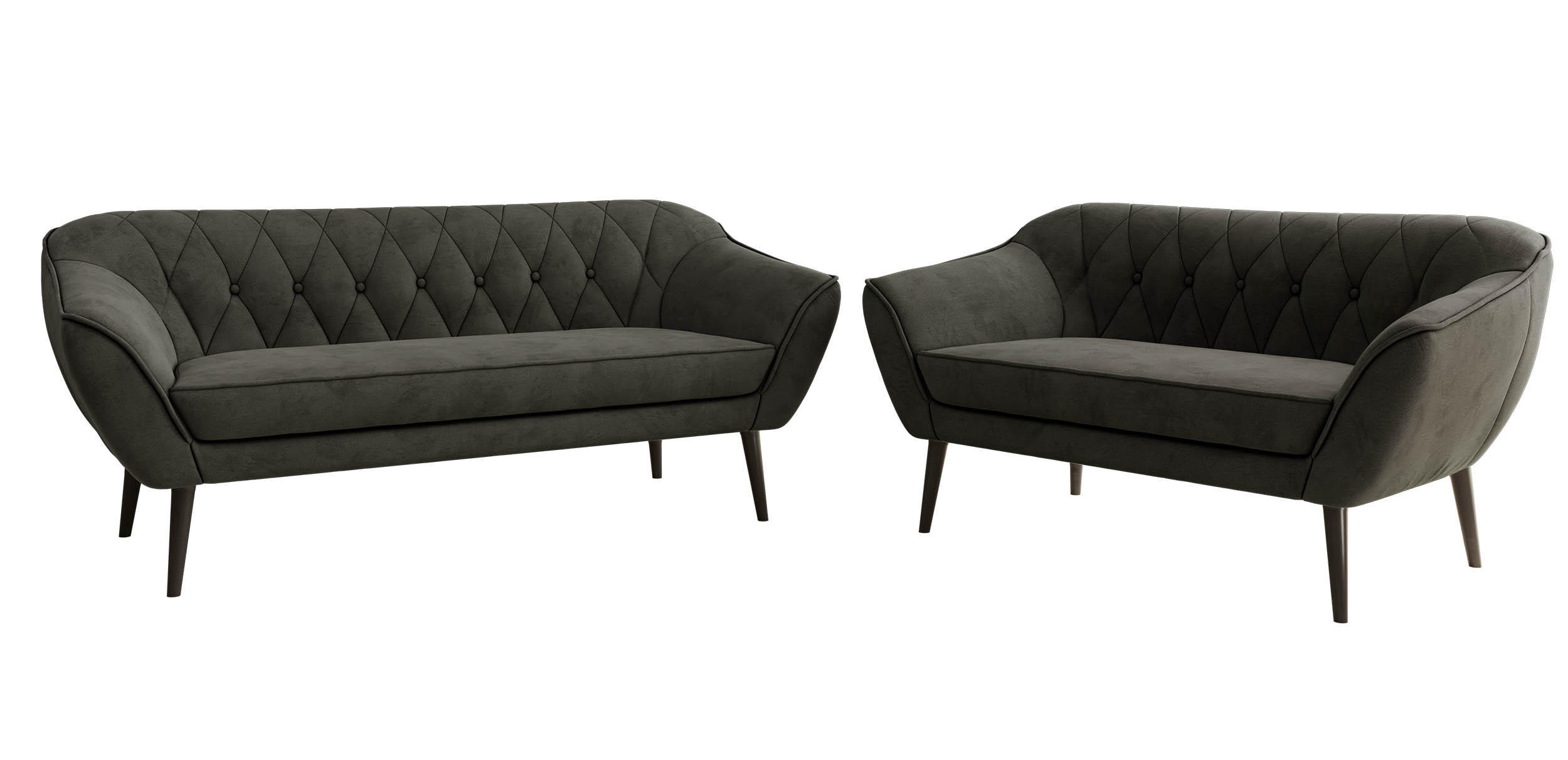 SEDACIA ZOSTAVA 3+2 PIRS - Tmavosivá Samet - Čierne nohy - čierna/tmavosivá, kompozitné drevo/textil (180/75/74cm) - MKS