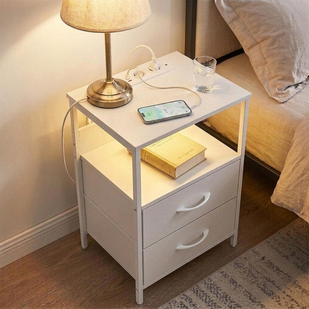 PRÍRUČNÝ stolík - biela, kov/kompozitné drevo (30/40/60cm) - Relaxdays