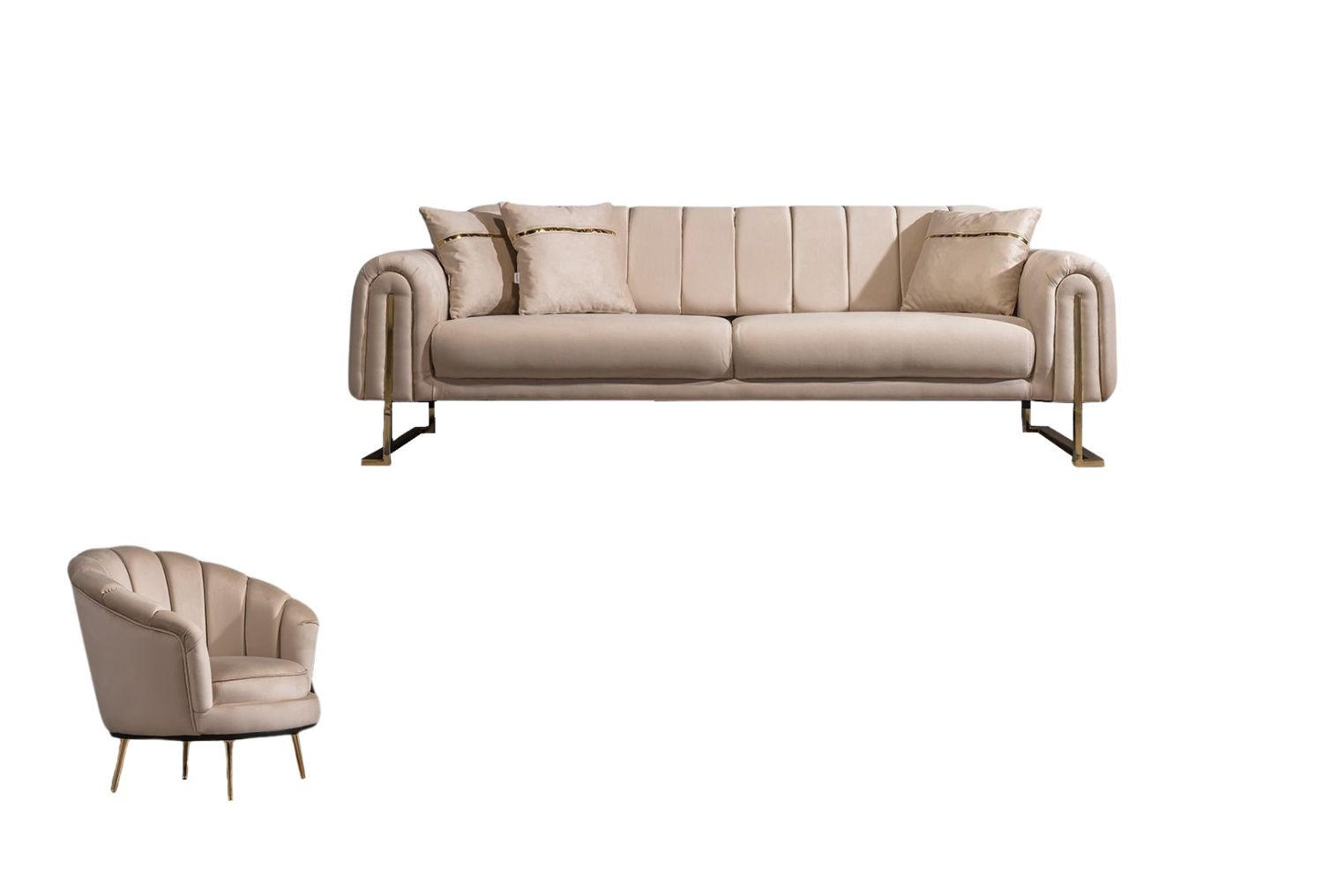 SITZGARNITUR Wave Beige Stellvariante:3+1 - Beige, Holz (227/78/94cm) - Villa Möbel