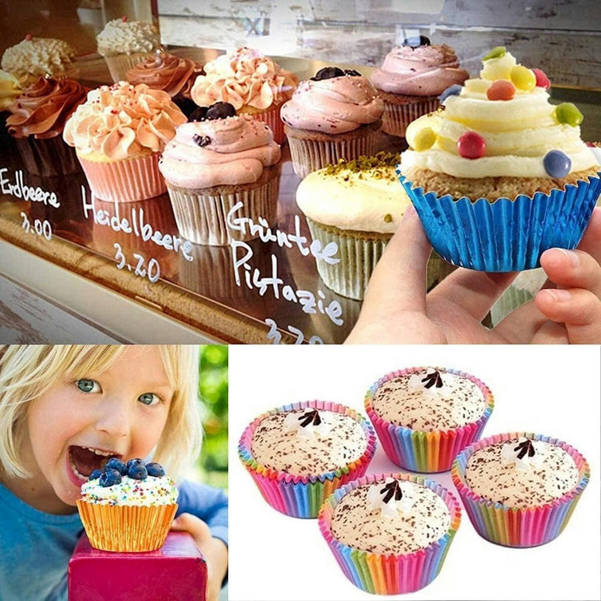 MUFFINFÖRMCHEN 200 Stück Set Regenbogen Papier - Multicolor, Papier (7/5/3cm)
