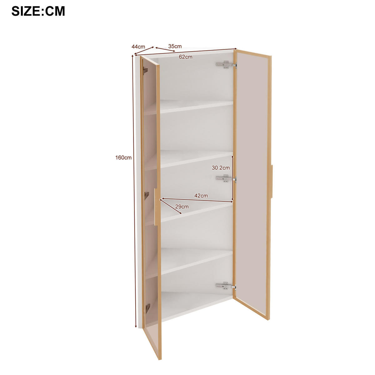 HIGHBOARD 62/35/160 cm in Weiß mit LED-Beleuchtung und Sicherheitsglas - Weiß, Holzwerkstoff (62/160/35cm) - Flora Grace