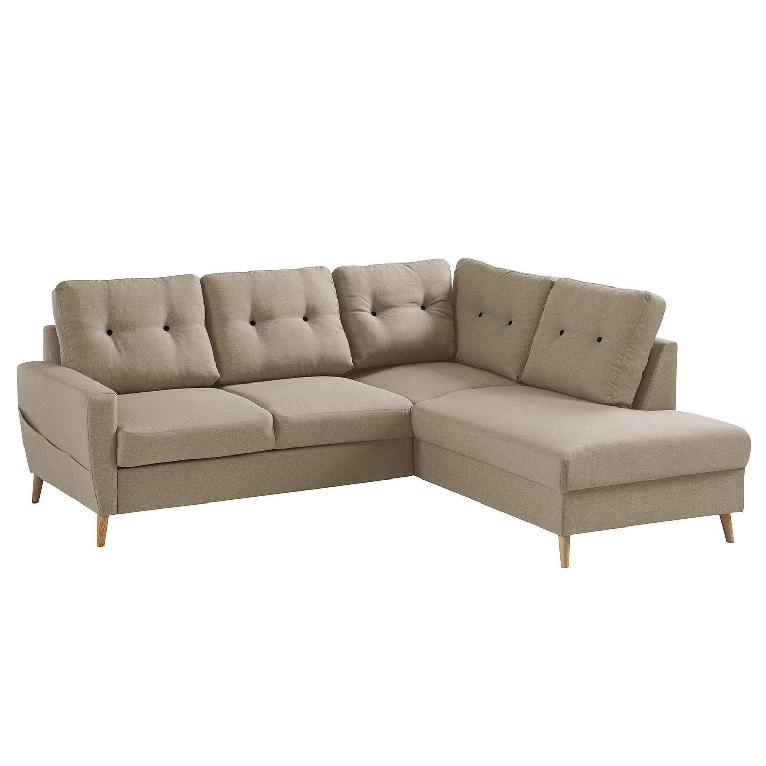 ECKSOFA mit Ottomane - Webstoff - Hellbraun/Cappuccino, Textil (230/200cm) - home24