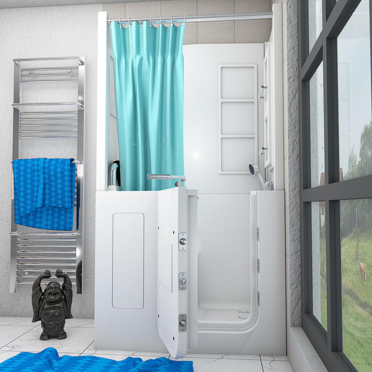 SENIOREN Dusche Sitzwanne Tür S08D-C-L - Weiß, Glas/Kunststoff (110/68/205cm) - AcquaVapore by Sandra Jentho