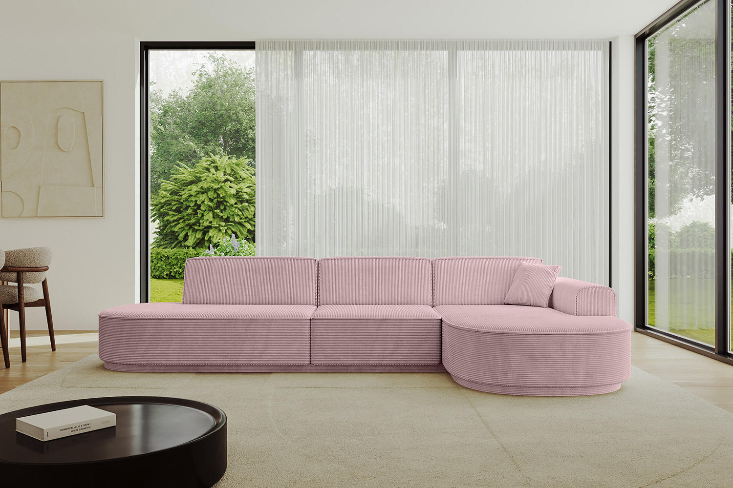 ECKSOFA Ottomane Rechts MARI-L2-v3 - 328x171x83 cm Rosa Cord - Schwarz/Rosa, Holzwerkstoff/Kunststoff (171/328cm) - ALTDECOR