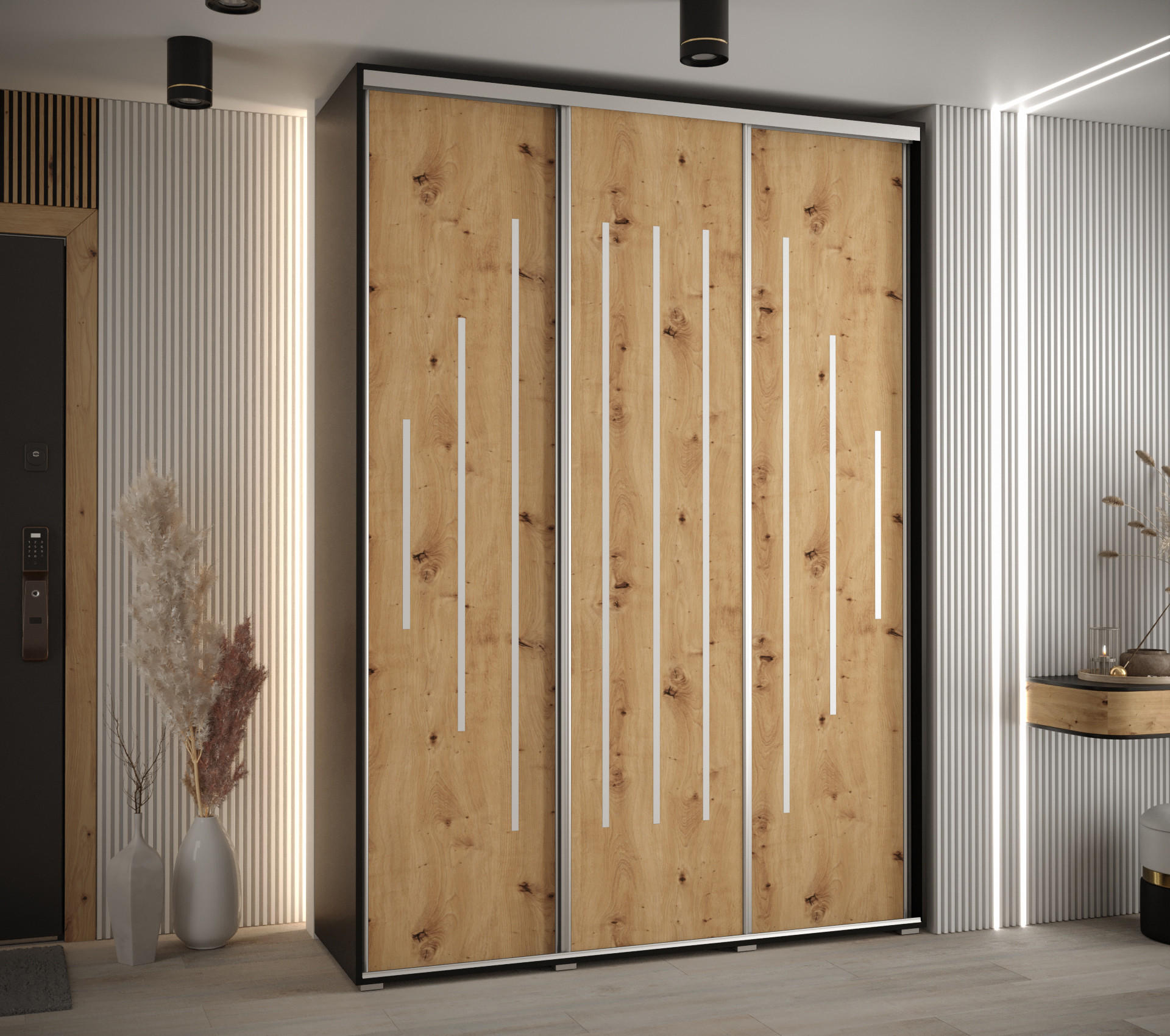 SCHWEBETÜRENSCHRANK 235,2/180/45 3-türig - Silberfarben/Schwarz, Holz/Metall (180/235/45cm) - Abiks Möbel