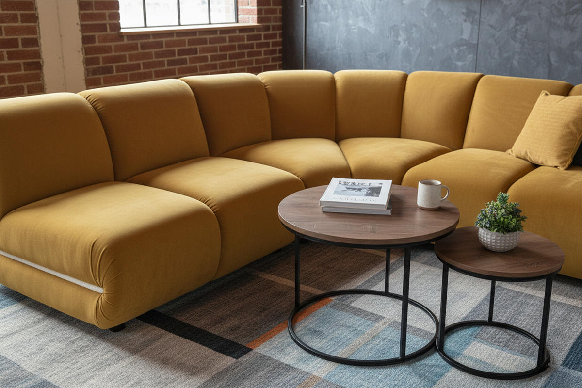 MODULSOFA LAYLA Gelb Velvet - Gelb/Schwarz, Buchenholz/Textil (213/213cm) - KAWOLA