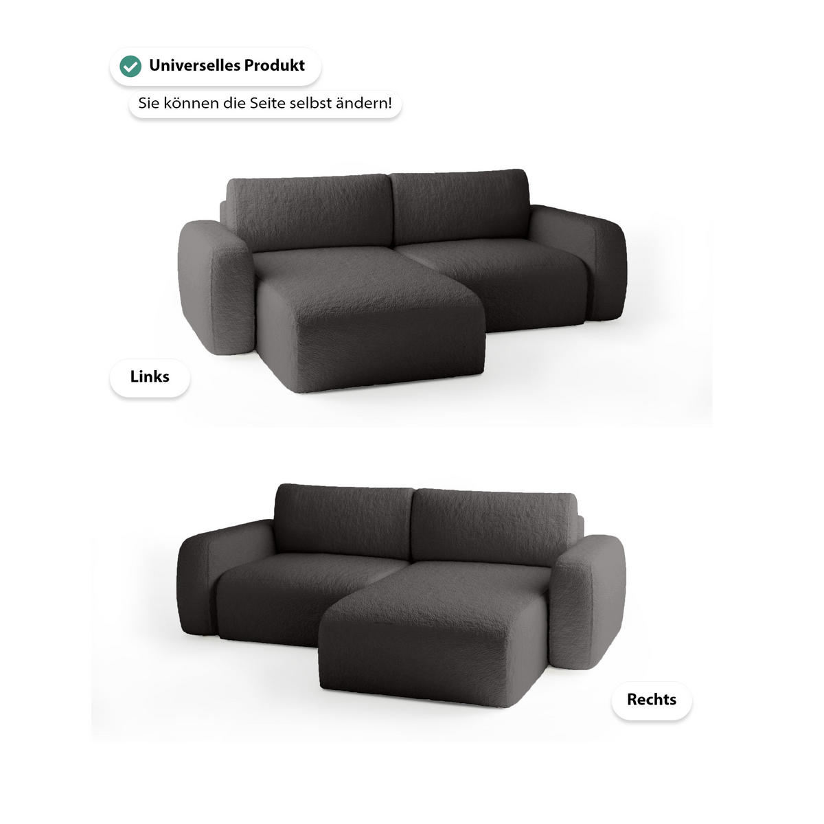 ECKSOFA Varde mini Universelle Graphite (Anthology 18) - Anthrazit, Textil (148/257cm) - Fedve