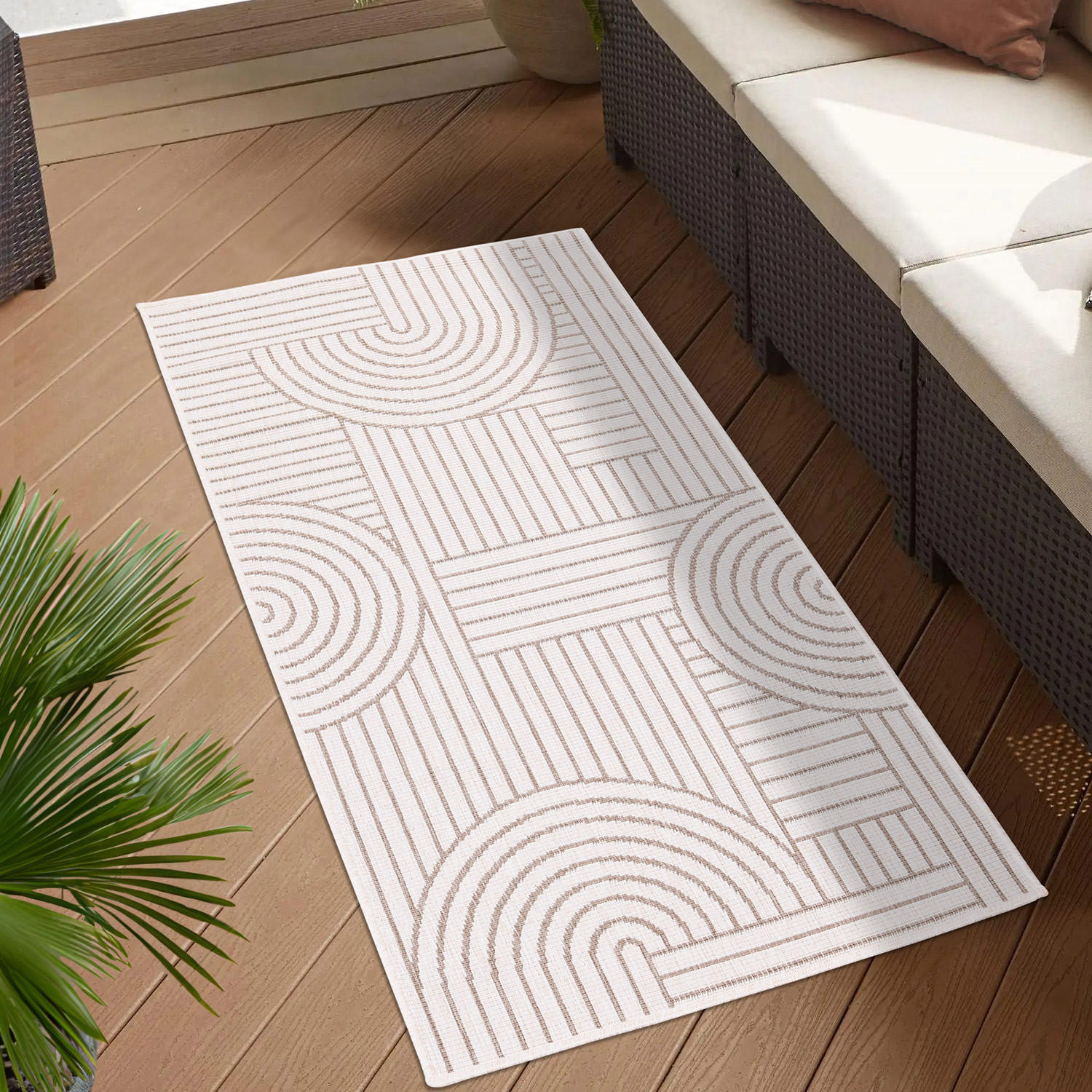 Thumbnail - carpet city Outdoor-Teppich, Beige, Textil, Grafikmuster, Rechteckig, 80x150 cm, Oeko-Tex® Standard 100, beidseitig verw...