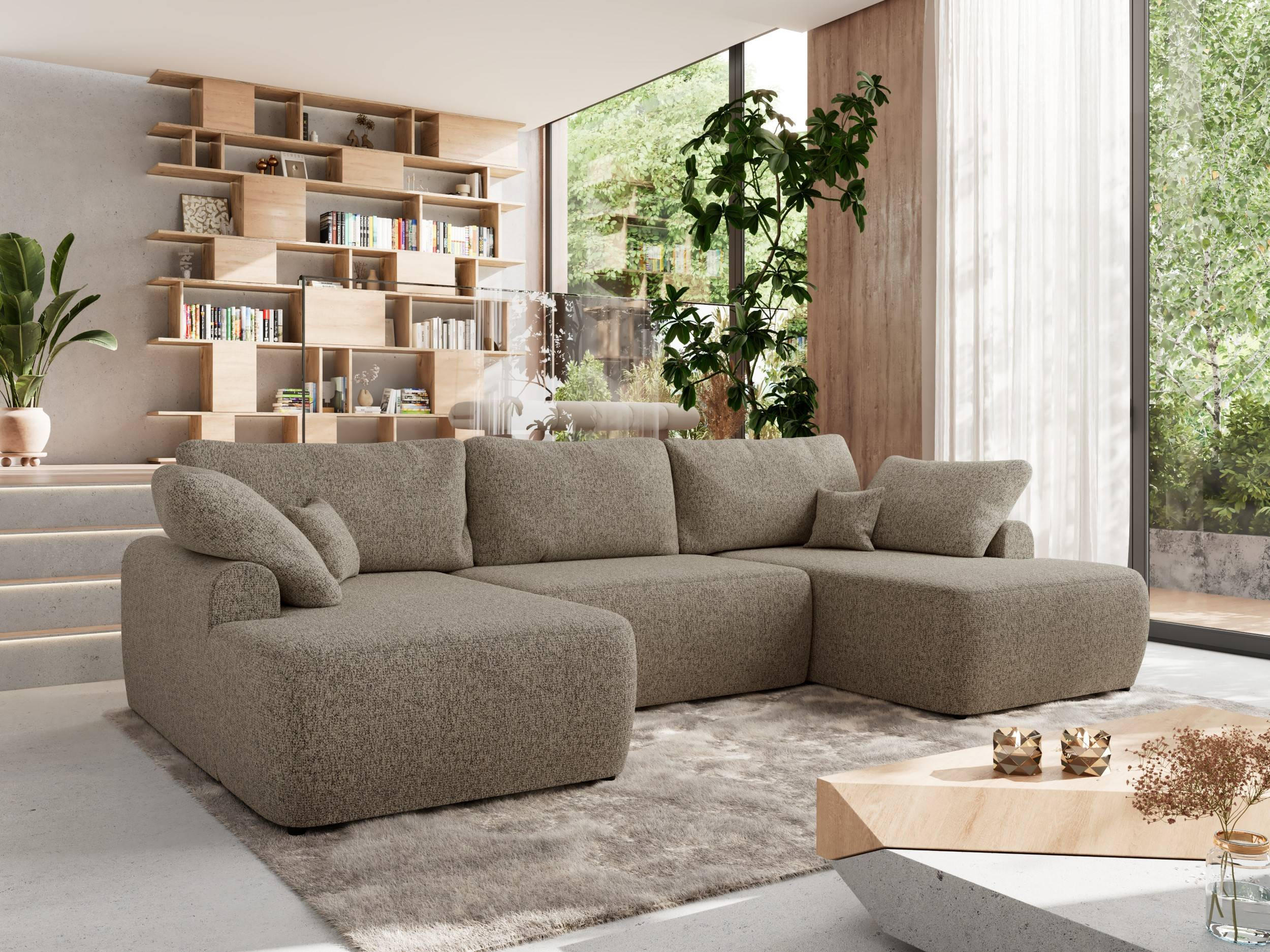 WOHNLANDSCHAFT CUBO U Dunkelbeige Struktur - Beige/Schwarz, Kunststoff/Textil (370/100/187cm) - MKS