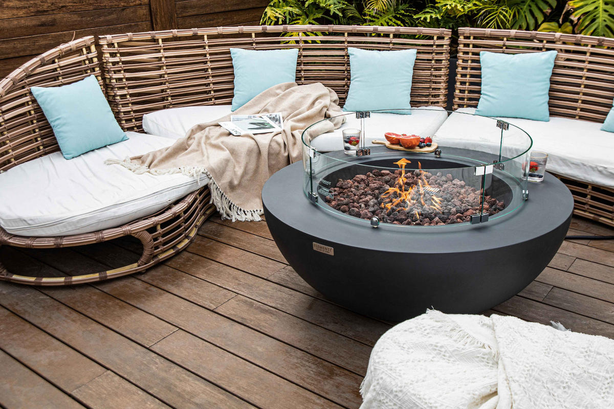 FEUERTISCH LUNAR BOWL Gasfeuerstelle aus GFRC-Beton 107/107/40 cm - Dunkelgrau, Naturmaterialien (107/40/107cm) - Elementi