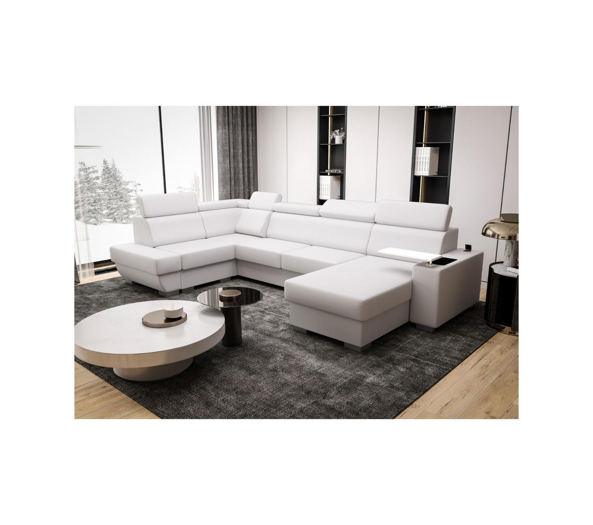 WOHNLANDSCHAFT KONGO RBN20, Eckcouch in U-Form mit Schlaffunktion, Farbe: Weiß, Kunstleder, Ottomane Rechts - Weiß, Textil (340/103/200cm) - O-Sofa