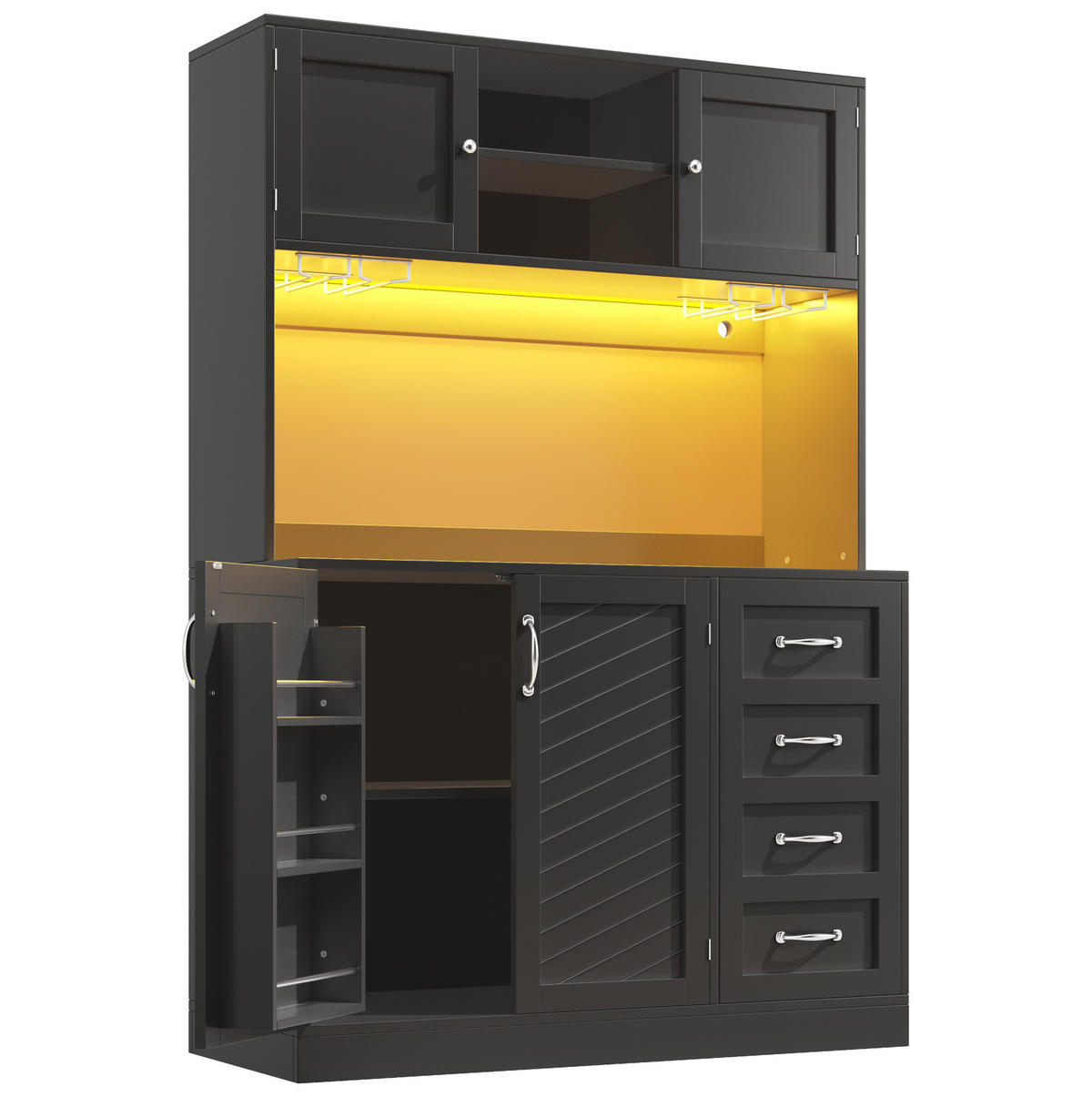 BUFFETSCHRANK 120/40/188 cm schwarz aus MDF mit LED-Beleuchtung - Schwarz, Holzwerkstoff (120/188/40cm) - OKWISH