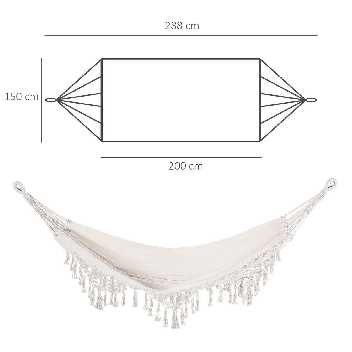HÄNGEMATTE DE-13572 Boho-Chic mit Fransen, tragbar Beige - Creme, Textil (150/1/288cm) - ComfortXL