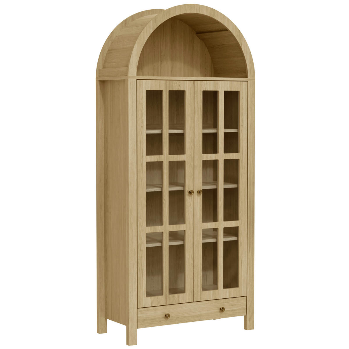 HIGHBOARD Bogen-Design Holzoptik mit Acryl-Türen & Schublade - Naturfarben, Holzwerkstoff (75/170.5/35cm) - Urban Meuble