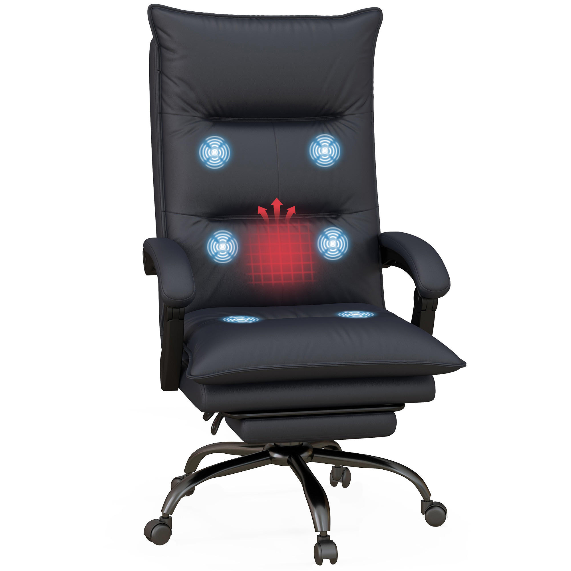 MASSAGE-BÜROSTUHL, Polyester, Schaumstoff, MDF, Stahl, Dunkelgrau - Dunkelgrau, Kunststoff (74/121.5/66cm) - Vinsetto