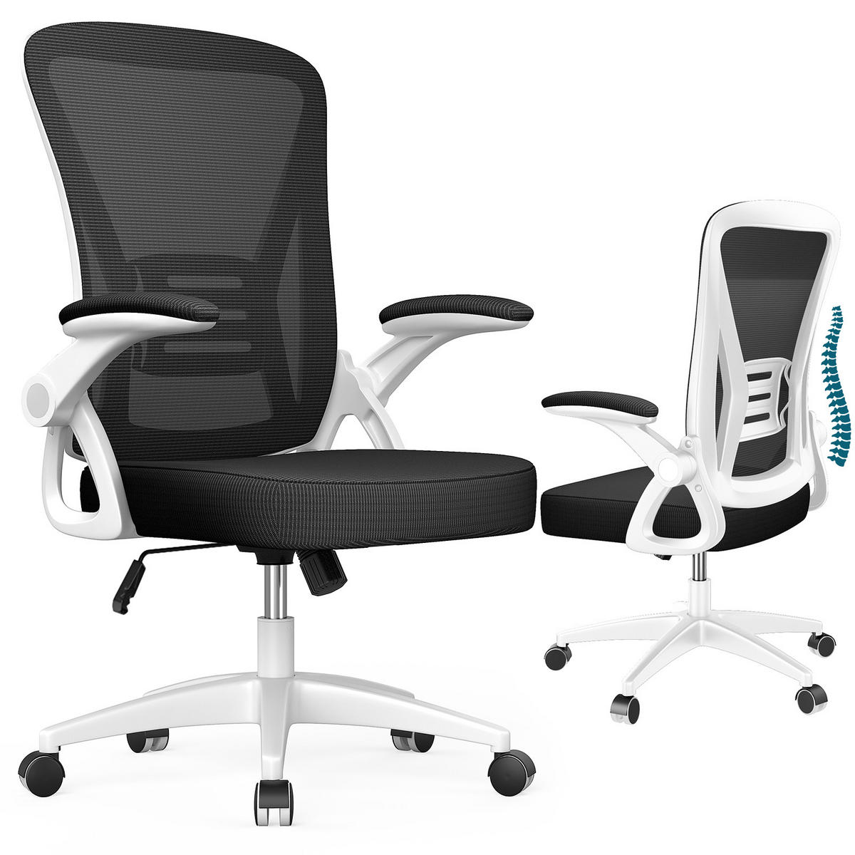 BÜROSTUHL Schwarz-Weiß ergonomisch mit S-förmiger Rückenlehne - Weiß, Metall (23/52/62cm) - Rattrix