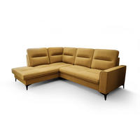 ECKSOFA KONGO RBN14, Eckcouch in L-Form mit Schlaffunktion, Farbe: Gelb, Velourstoff, Ottomane Links - Gelb, Textil (260/200cm) - O-Sofa