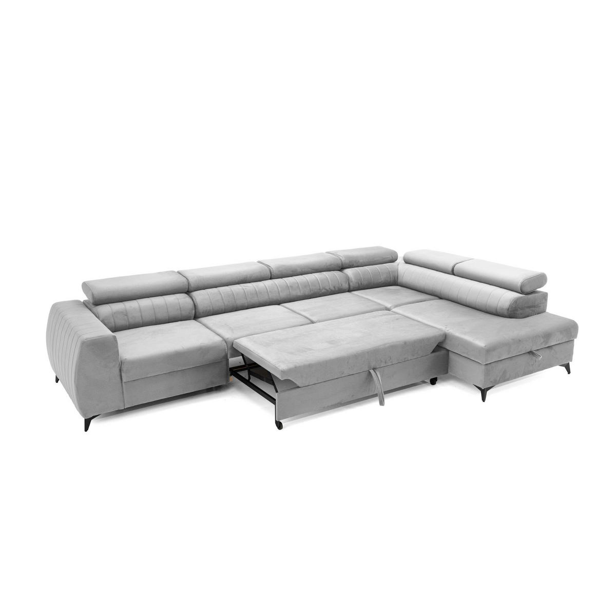 ECKSOFA PIERO MAXI Rechts mit Schlaffunktion 195x125 Velours Grau - Schwarz/Grau, Holz/Textil (203/350cm) - Muffo