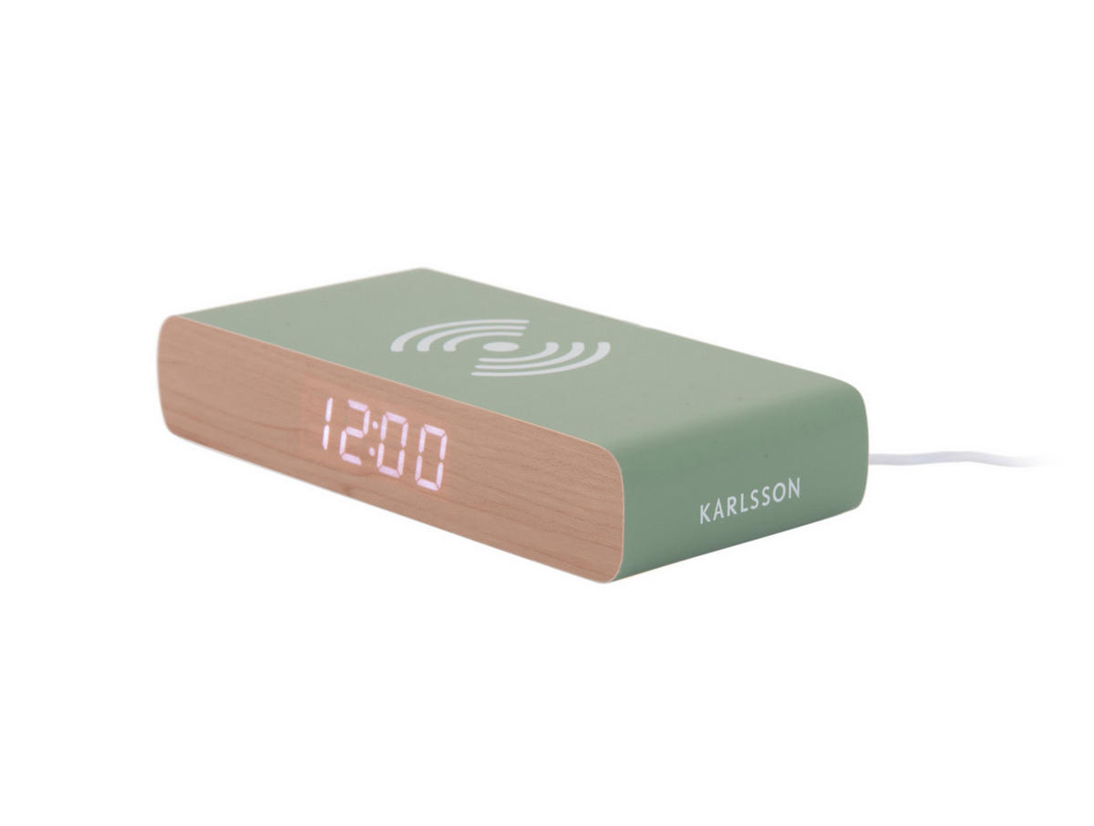 WECKER Retro Flat LED 16/7/3 cm - Grün, Holz (7/3/16cm) - Karlsson