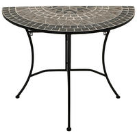 WANDTISCH Derby halbrund mit Mosaik-Tischplatte grau/weiss - Gestell aus schwarz pulverbeschichtetem Eisen - Schwarz, Metall (45/90/75cm) - TPFGarden