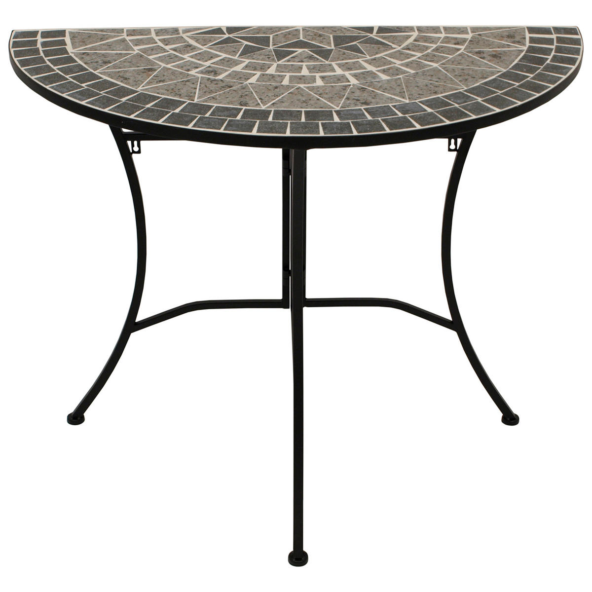 WANDTISCH Derby halbrund mit Mosaik-Tischplatte grau/weiss - Gestell aus schwarz pulverbeschichtetem Eisen - Schwarz, Metall (45/90/75cm) - TPFGarden