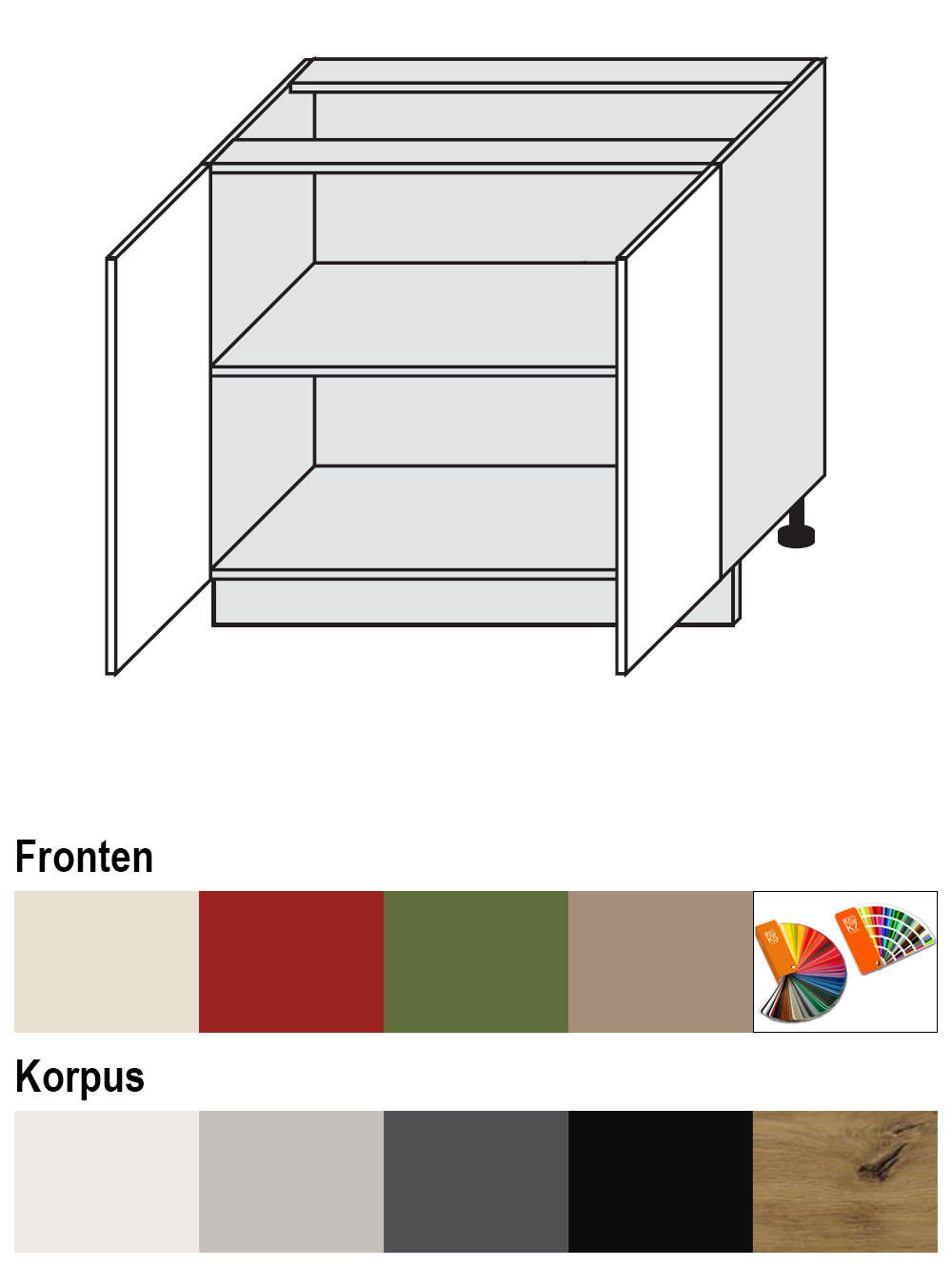 KÜCHENUNTERSCHRANK Brerra D11/90 Korpus lava / Front RAL 3002 karminrot Hochglanz 90 / 50 / 82 cm - Dunkelgrau/Rot, Holz/Holzwerkstoff (90/82/50cm) - Feldmann-Wohnen