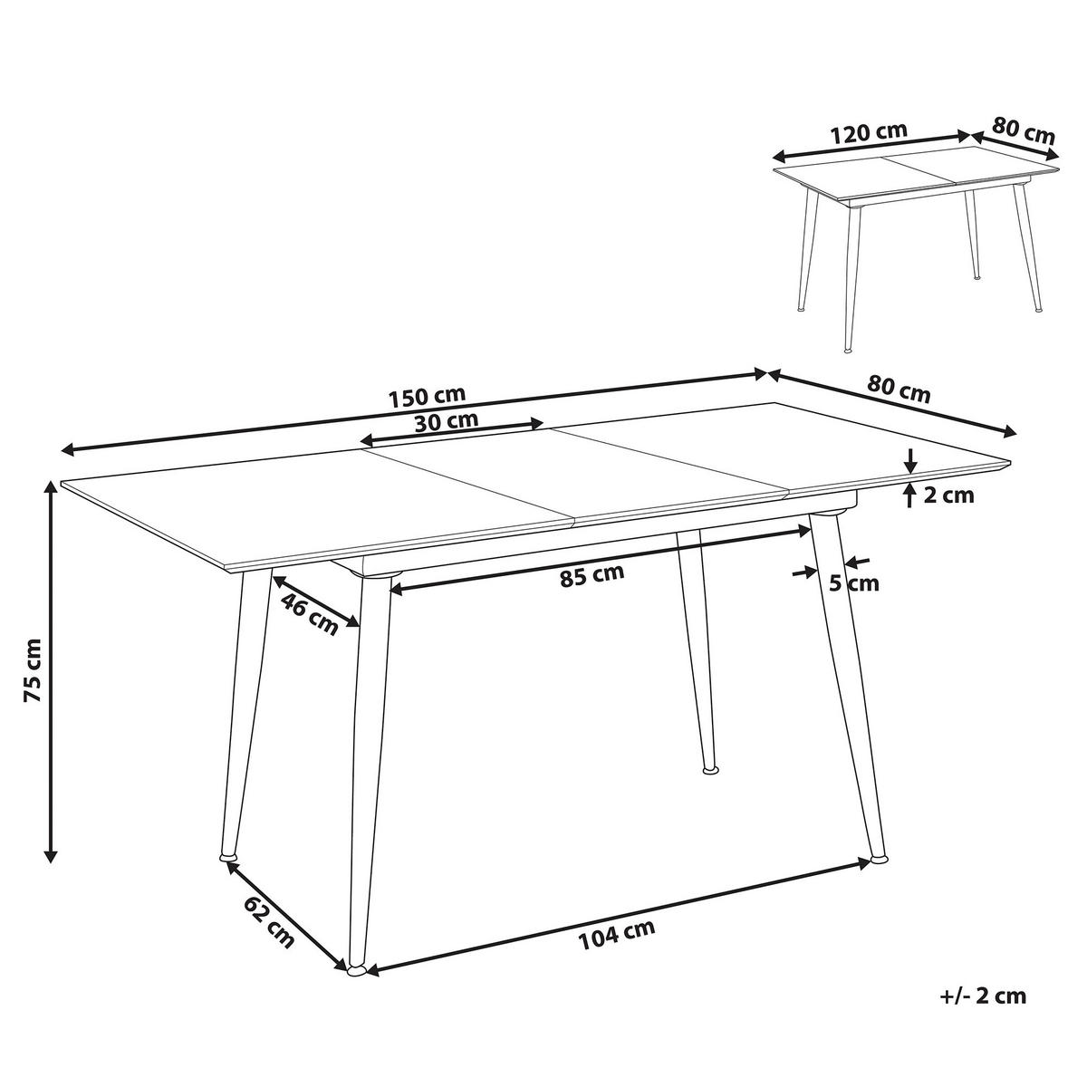 ESSTISCH 120-150/80/75 cm Weiß schwarz Rechteckig Eftalia - Weiß, Holzwerkstoff (150/80/75cm) - Beliani